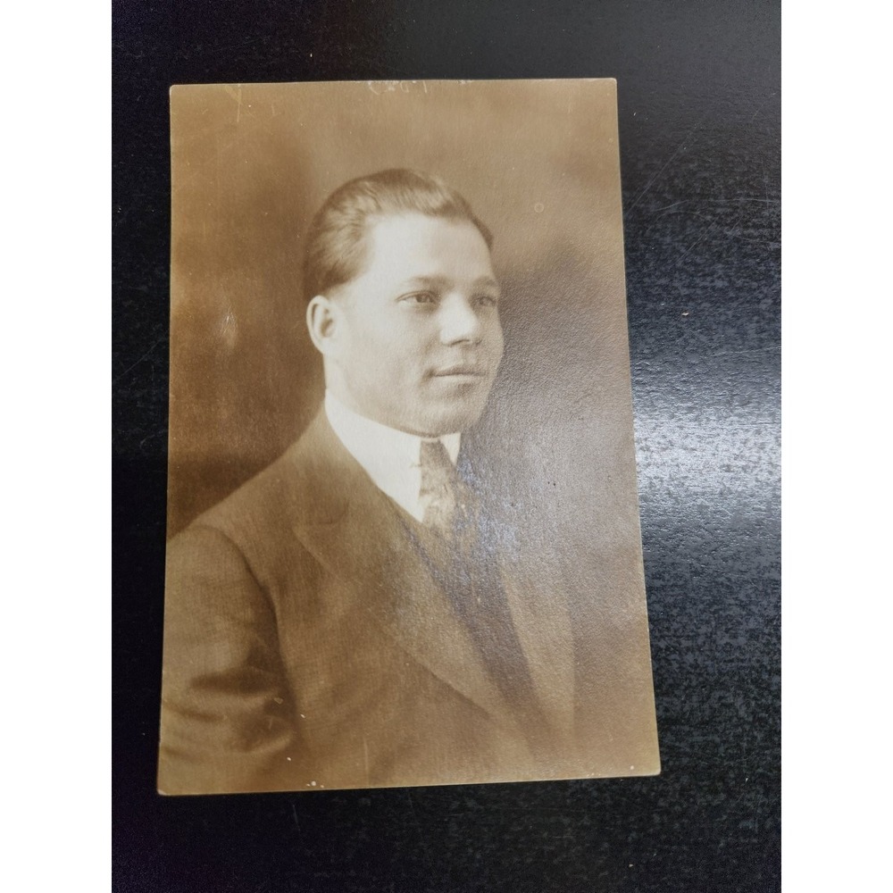 Vntge Portrait Photo African American Man 1910s 1920s Studio Photograph 3.5x5.5"